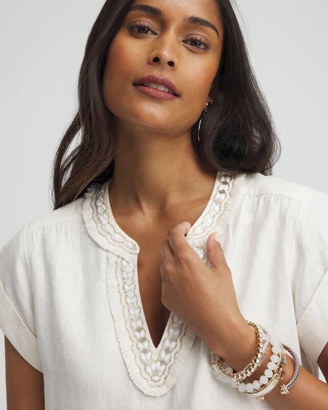 Linen Embellished Cap Sleeve Dress - image 4